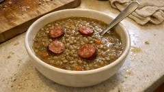 Domácí čočková polévka s párkem: sytá klasika z pár surovin